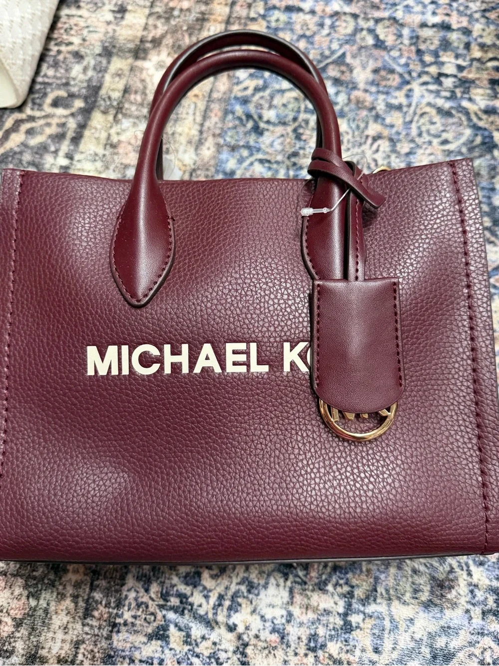 Michael Kors Wine Pebbled Leather Satchel with Gold Hardware